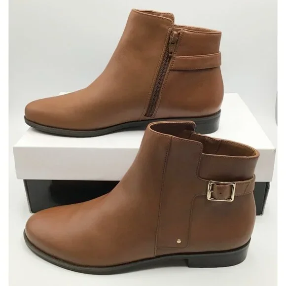 Alfani Step n Flex Genuine Leather Boots Womens 9.5 Cognac Brown Ankle Bootie - Picture 3 of 13